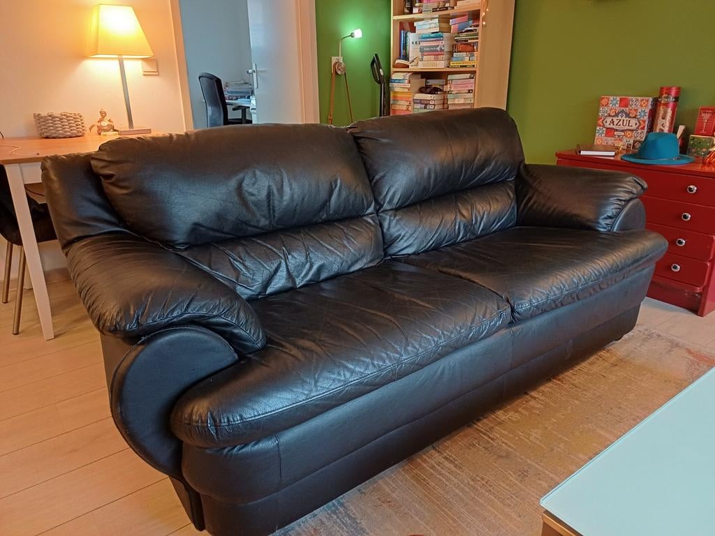 Donkergrijze leren tweezitsbank - gratis af te halen, Auto diversen, Ophalen, Gebruikt