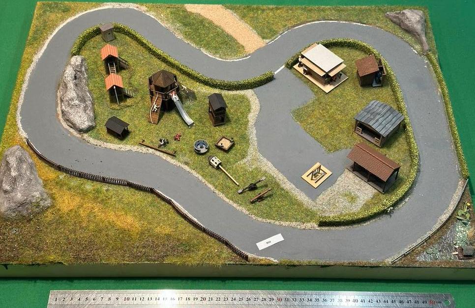 994- Faller Car System Baan met Speeltoestellen en Diorama, Hobby en Vrije tijd, Modeltreinen | H0, Overige merken, Gebruikt, Gelijkstroom of Wisselstroom