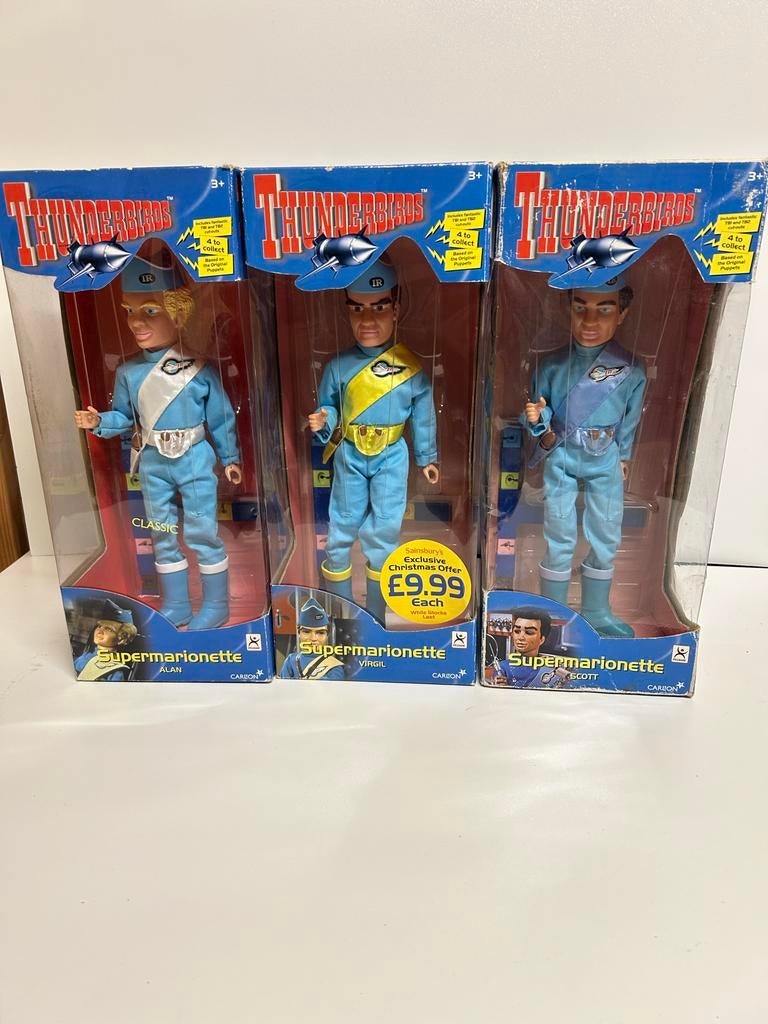 3 Thunderbirds Supermarionette poppen in doos - Alan, Virgil, Kinderen en Baby's, Speelgoed | Actiefiguren, Ophalen of Verzenden
