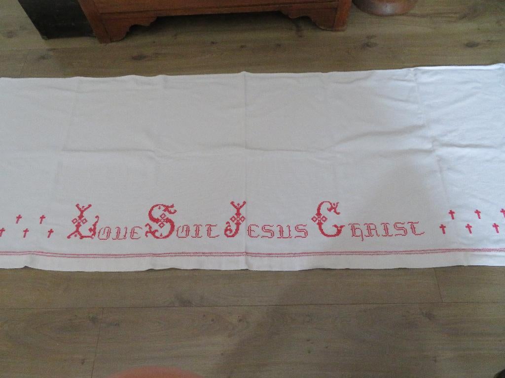 Antiek altaardoek altaarkleed oud borduurwerk., Ophalen of Verzenden