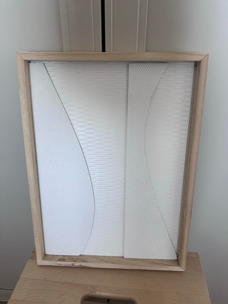 Modern wit reliëf schilderij in houten lijst, Ophalen