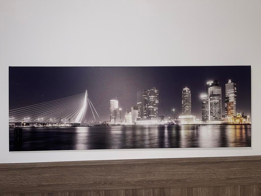 Canvas Rotterdamse Skyline 160x55cm -, 50 tot 75 cm, Nieuw, 125 cm of meer, Ophalen of Verzenden