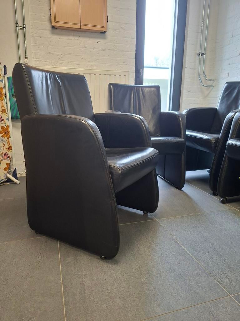 Zwarte leren eetkamerstoelen, 4 stuks, Ophalen