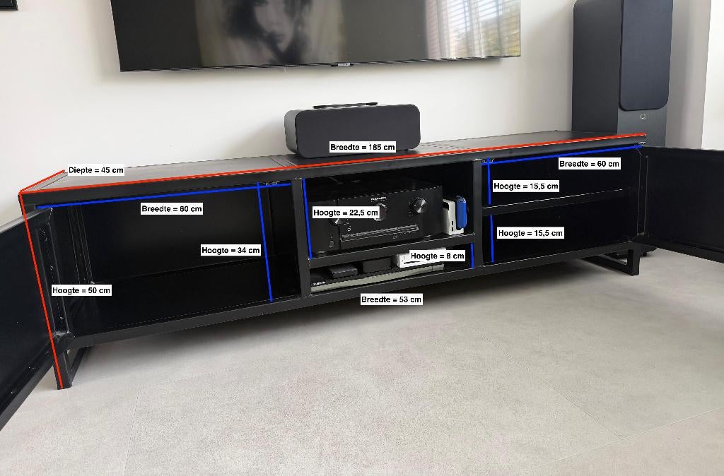 Industrieel TV Meubel, Ophalen, 150 tot 200 cm, Zo goed als nieuw, Minder dan 100 cm