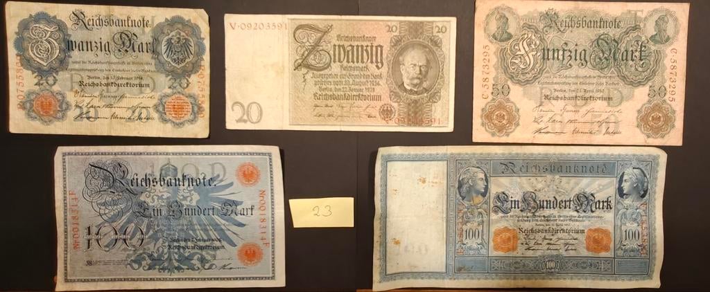 Duitse Reichsbank biljetten 1908-1929 | 20-50-100 Mark set, Postzegels en Munten, Ophalen of Verzenden, Duitsland