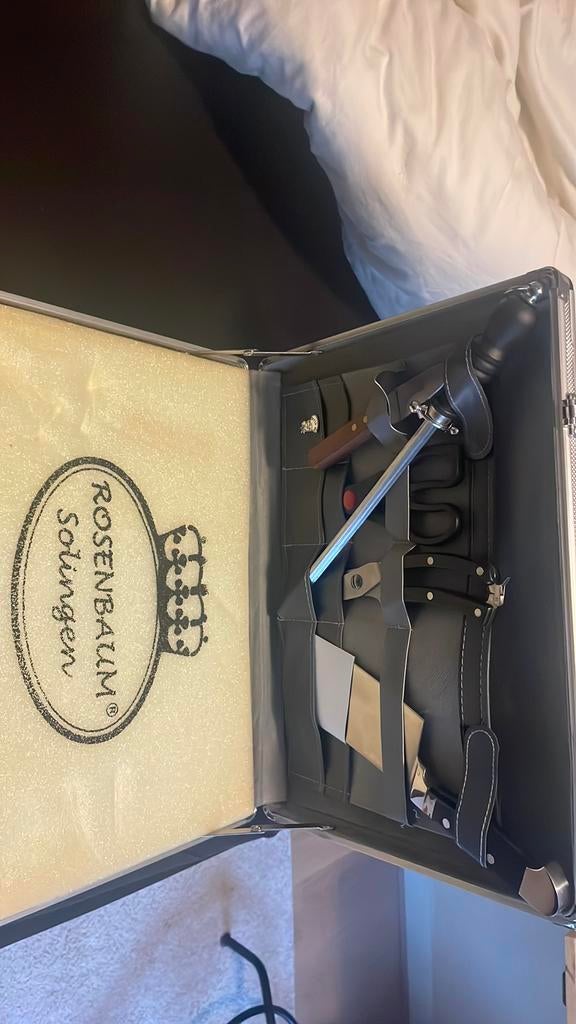 Messenset sollingen ….,in koffer, Ophalen of Verzenden, Zo goed als nieuw, Rvs of Chroom