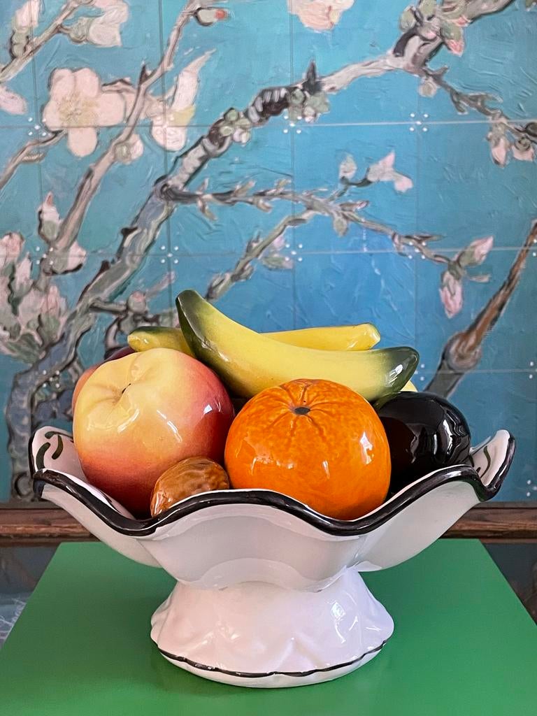 Keramische fruitschaal met fruit Vintage, Majolica, Antiek en Kunst, Antiek | Keramiek en Aardewerk, Ophalen of Verzenden