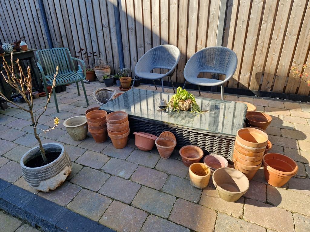 Bloempotten terracotta kleur verschillende maten, Tuin en Terras, Bloempotten, Ophalen, Gebruikt, Rond, Minder dan 40 cm