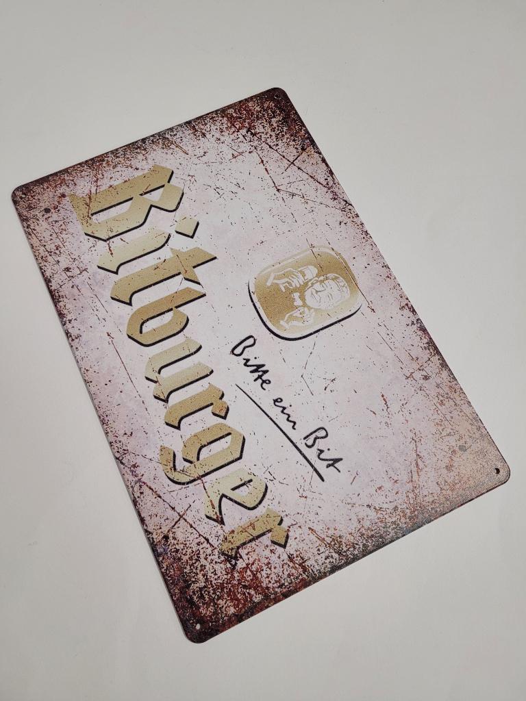 Bitburger bier bitte ein bit reclamebord van metaal deco, Ophalen of Verzenden, Nieuw, Reclamebord, Plaat of Schild, Overige merken