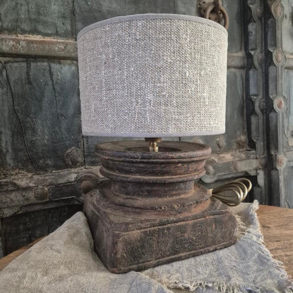 Landelijke lamp, graankandelaar, shabby kap, houten poer, Nieuw, Ophalen of Verzenden, Landelijk, Roosendaal