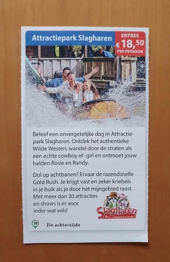 Attractiepark Slagharen entree €18,50 p.p., Drie personen of meer, Kortingskaart