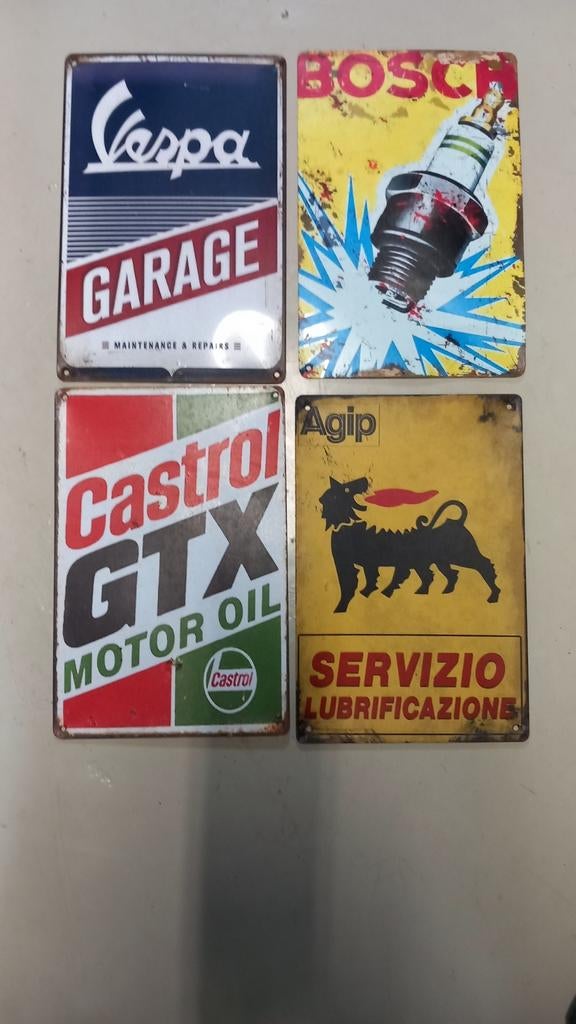 Set van 4 Vintage Emaille Reclameborden, Ophalen of Verzenden