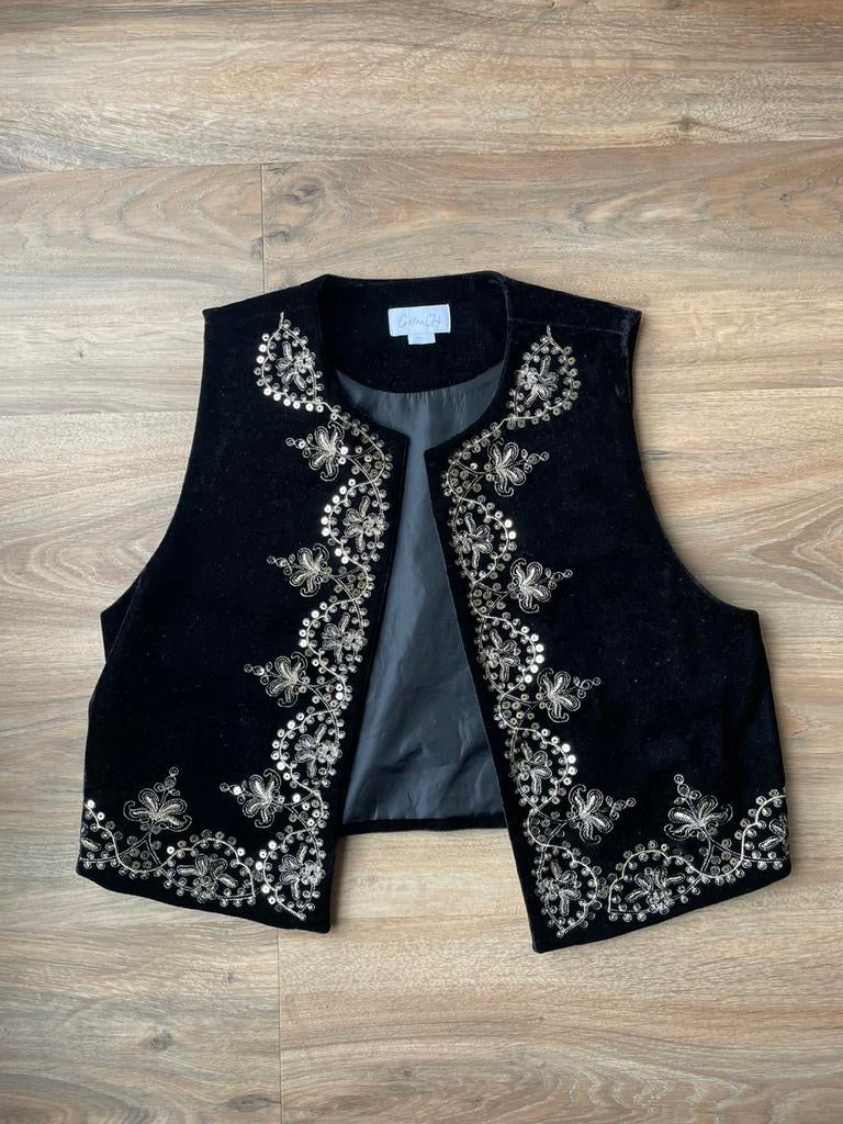 Gilet zwart met goude print cotton club maat M, Kleding | Dames, Bodywarmers, Ophalen, Zo goed als nieuw, Maat 38/40 (M), Zwart