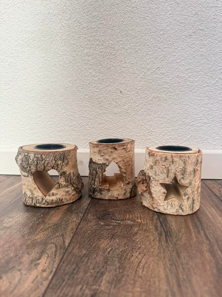 Kerst waxine licht houders van een boomstam., Overige materialen, Bruin, Ophalen of Verzenden, Zo goed als nieuw