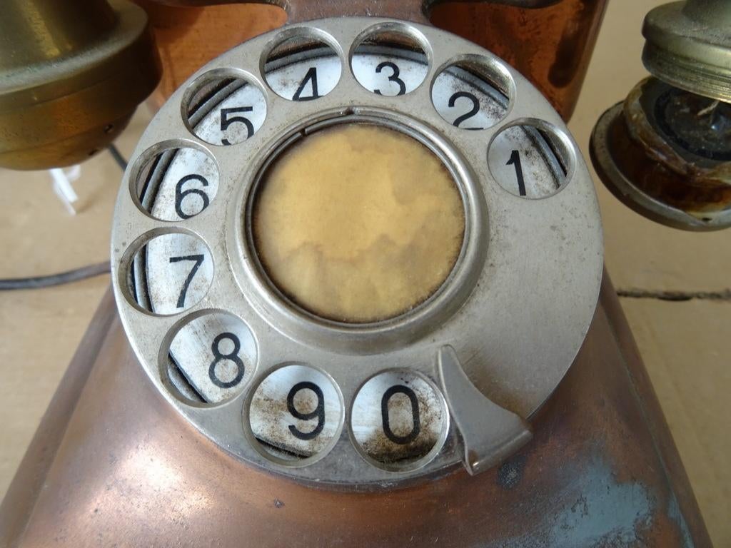 Antieke telefoon of vintage koperen telefoon telefoontoestel, Ophalen of Verzenden