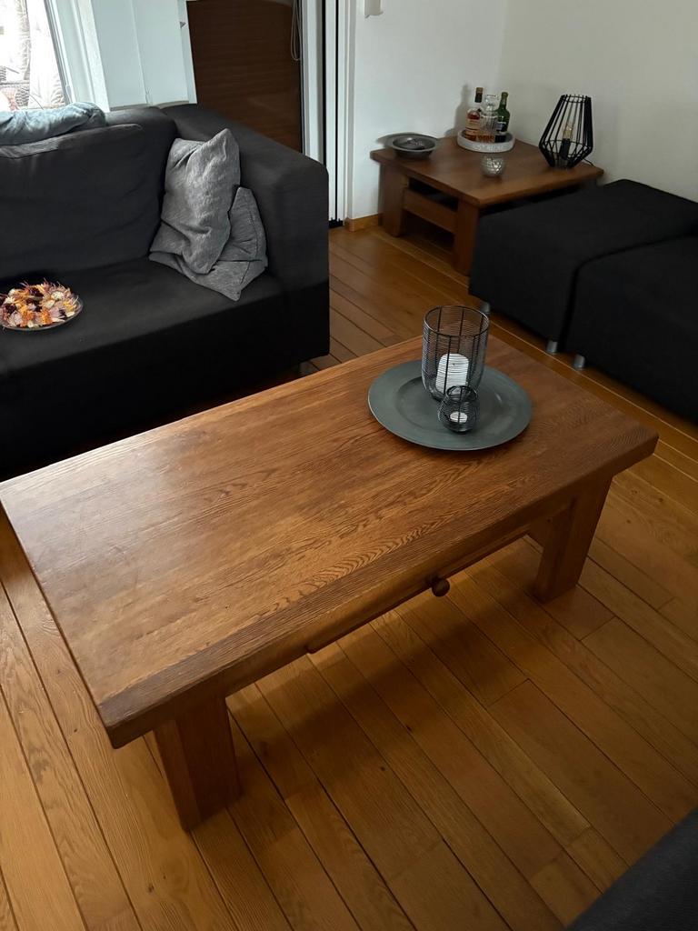 Geloogd eiken salontafel, Ophalen, 100 tot 150 cm, 50 tot 75 cm, Eikenhout