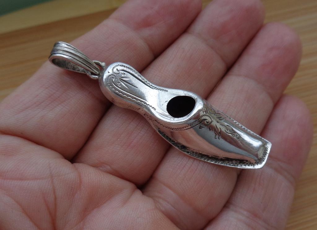 zilveren breipendop hanger muiltje met decoratie [157], Verzenden, Zo goed als nieuw, Zilver, Zilver