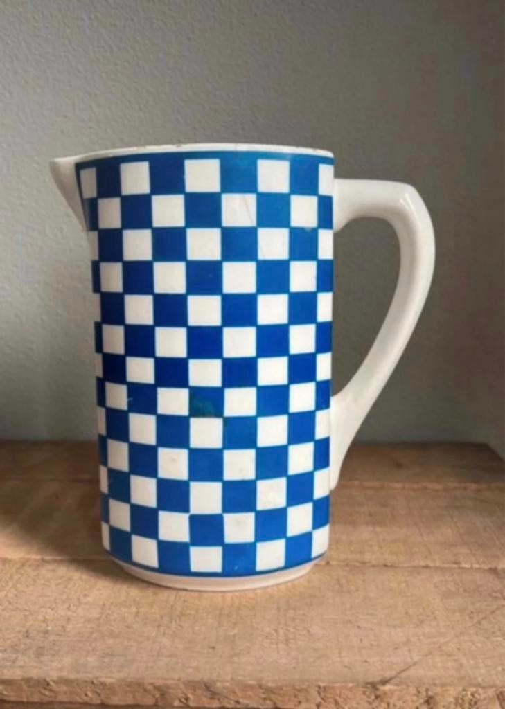 Franse blauw geruite waterkan, Ophalen of Verzenden