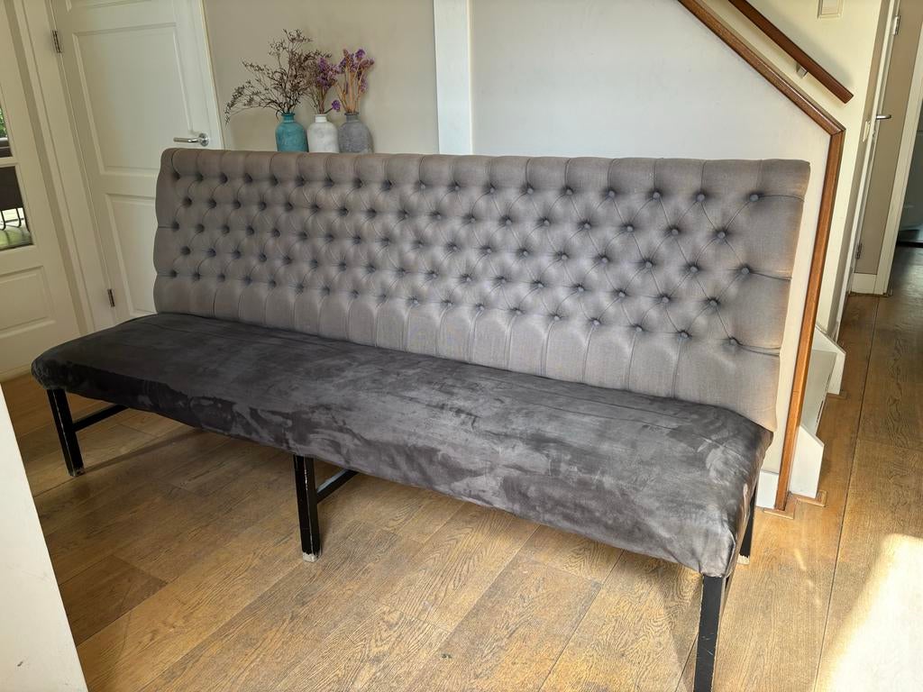 Grimaud eetkamerbank 2.20m - Les naturelles graphite 1007, Ophalen, Gebruikt, Minder dan 75 cm, Rechte bank