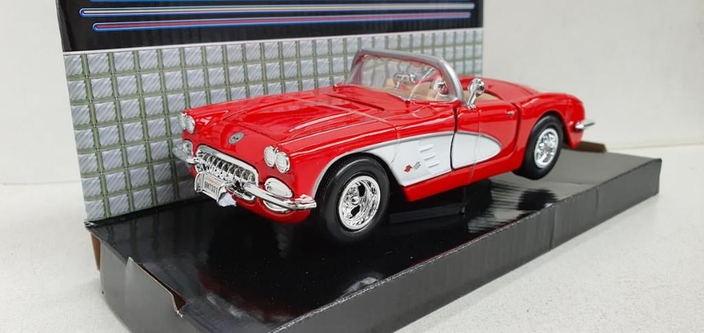 Chevrolet Corvette 1959 Rood-Wit 1:24, Ophalen of Verzenden, Nieuw, Auto, Motormax