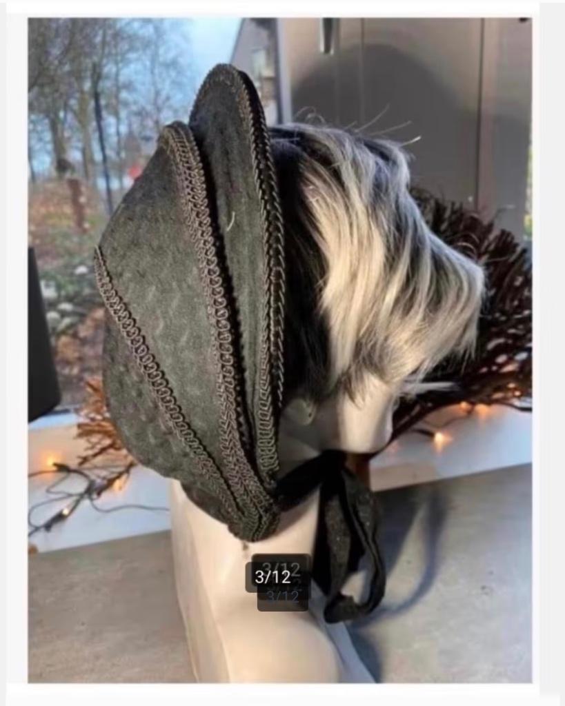 Vintage Hoofd Buste met Pruik en Zwarte Rouw Hoed, Ophalen of Verzenden