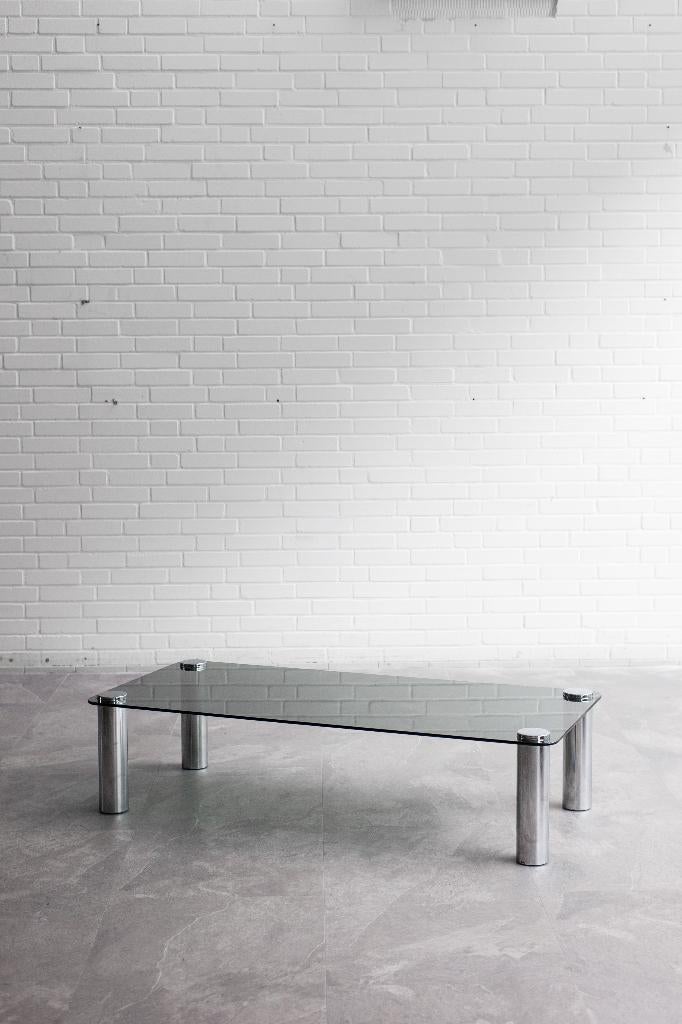 Vintage salontafel, rookglas en chroom, Italië, 1960s, Ophalen, Gebruikt, 100 tot 150 cm, 50 tot 100 cm