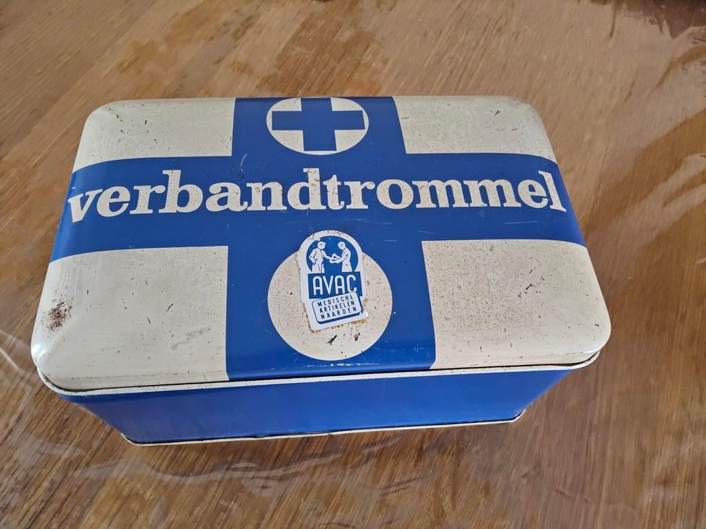 Vintage Verbandtrommel AVAC - Blauw/Wit, Antiek en Kunst, Ophalen of Verzenden