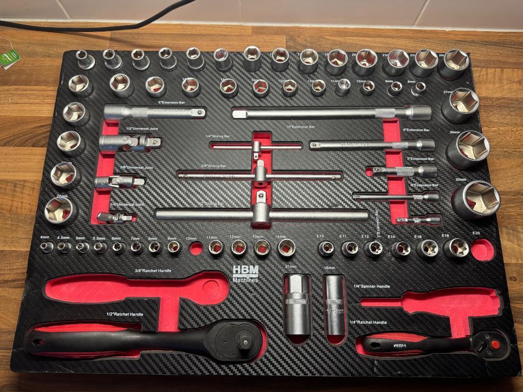 HBM gereedschap doppen/ratel (set), Doe-het-zelf en Verbouw, Gereedschapskisten, Verzenden, Gevuld, Zo goed als nieuw