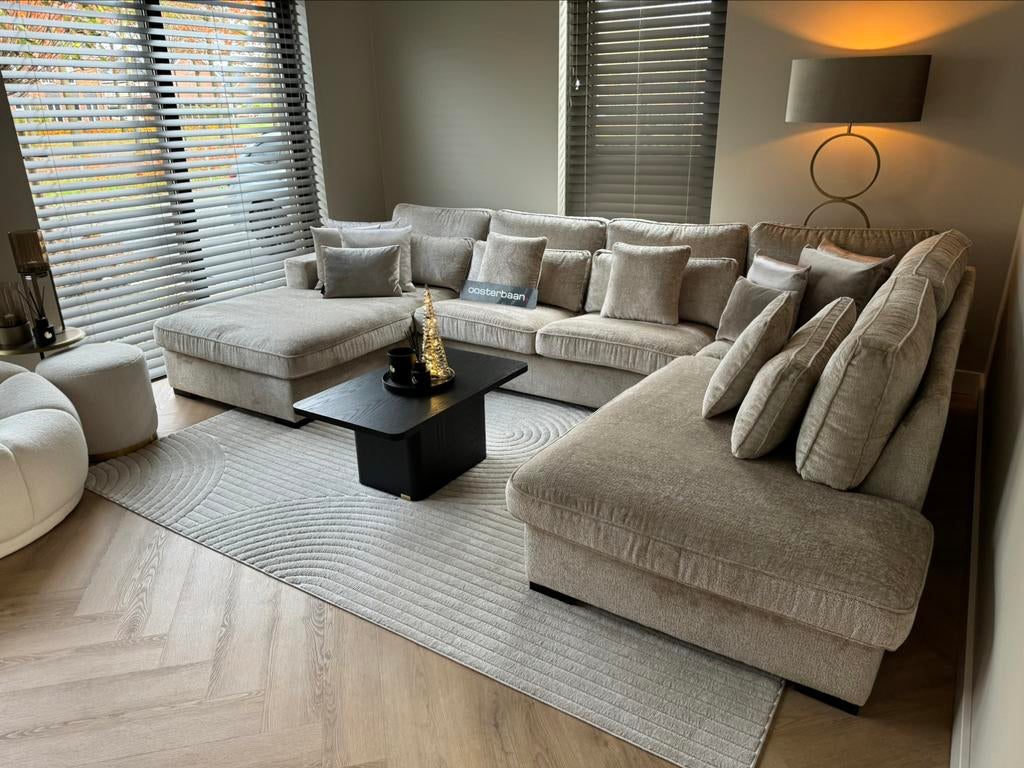 Luxe Velvet Teddy U-Bank Costa 195x370x250cm Beige Sand NEW, Info@oosterbaanwonen.nl, Venus 31 8448CE Heerenveen, Hoekbank, Ophalen of Verzenden