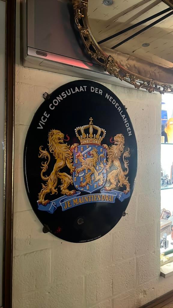 Emaille Langcat Consulaat der Nederlanden, Verzamelen, Ophalen of Verzenden, Gebruikt, Reclamebord
