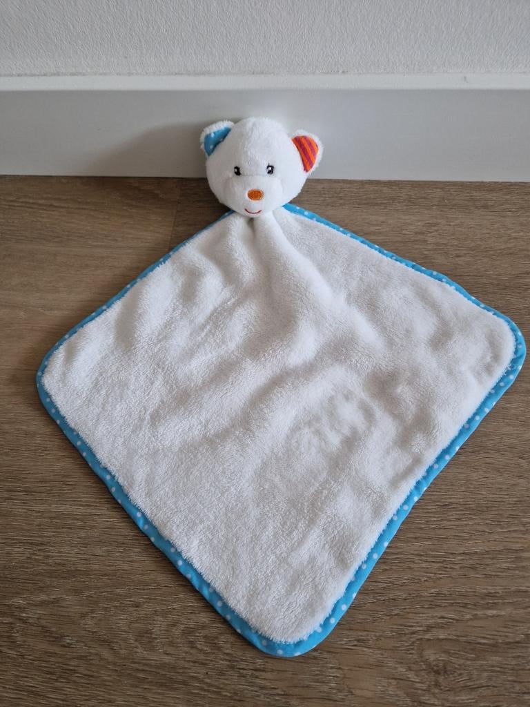 Knuffeldoekje Action beer wit doekje blauw K9362, Kinderen en Baby's, Speelgoed | Knuffels en Pluche, Ophalen of Verzenden, Zo goed als nieuw