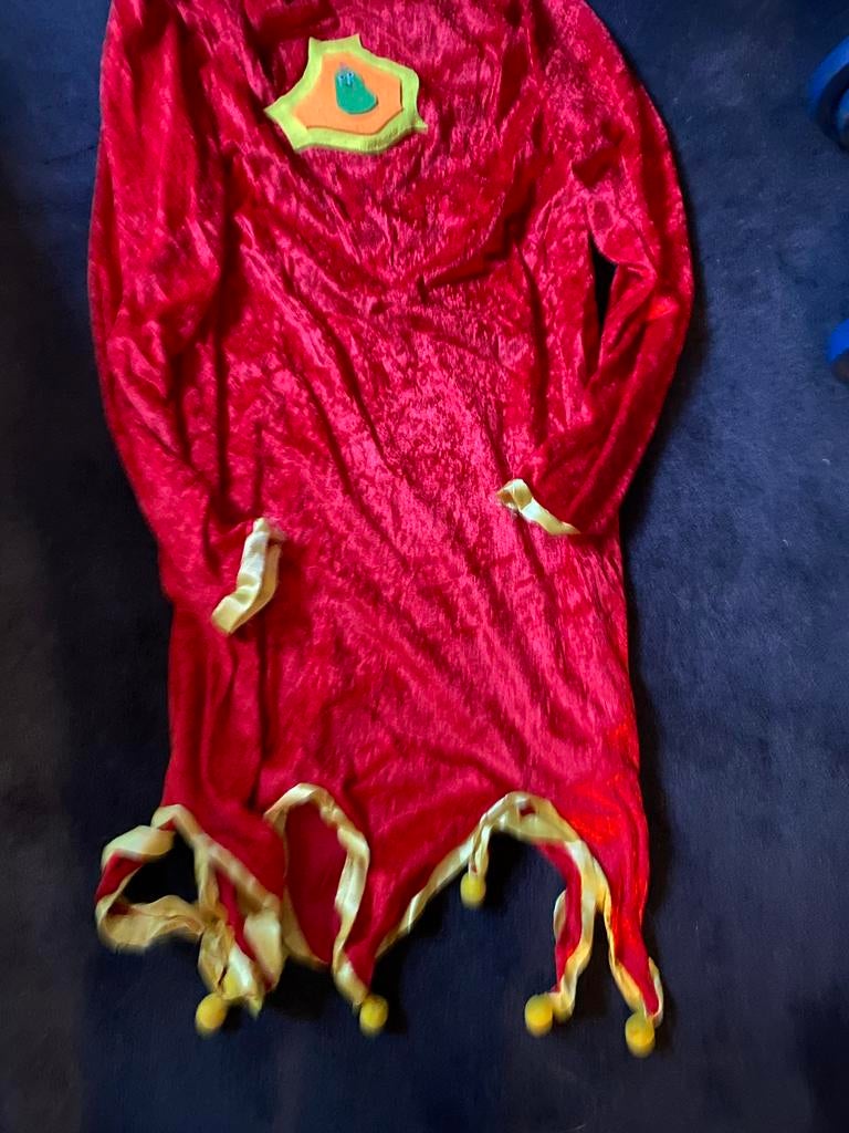 Rood kostuum met cape en hoofdband - Maat 110-116, Ophalen of Verzenden, Zo goed als nieuw, Carnaval