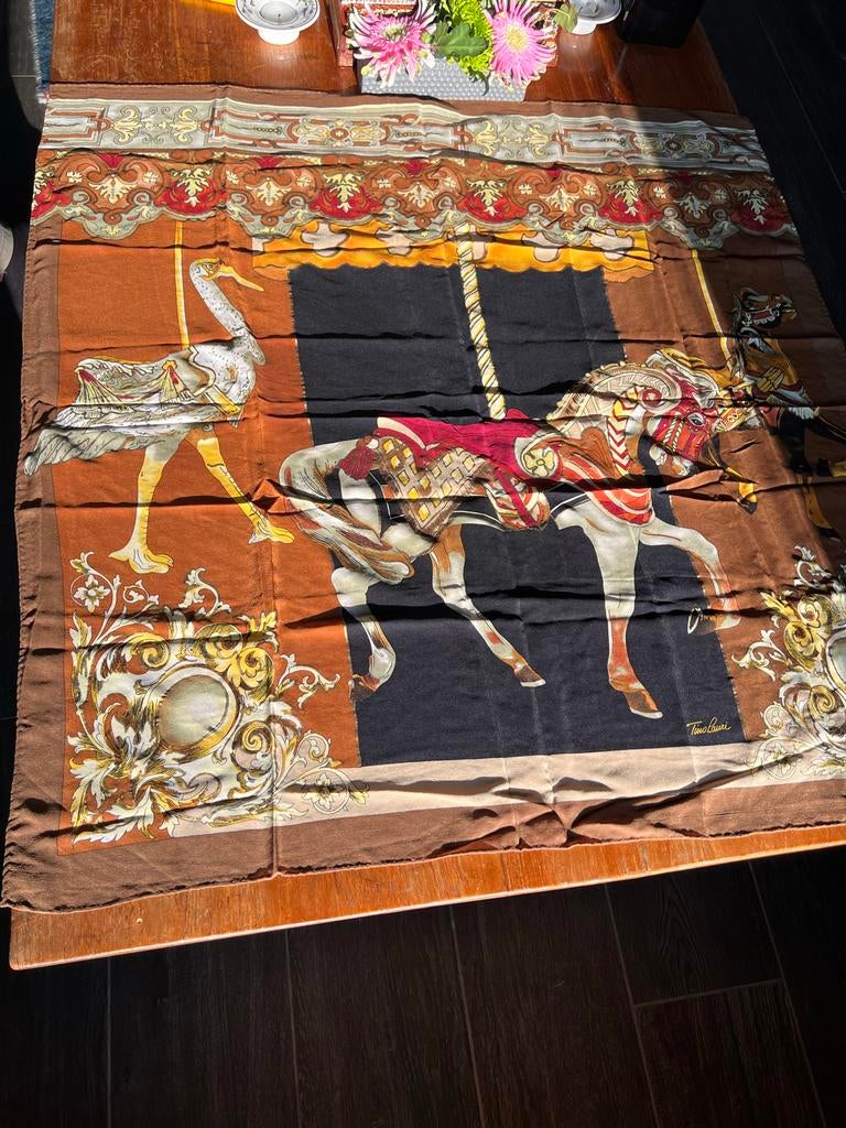 Zijden Sjaal Tino Lauri - Vintage Carrousel Design, Ophalen of Verzenden