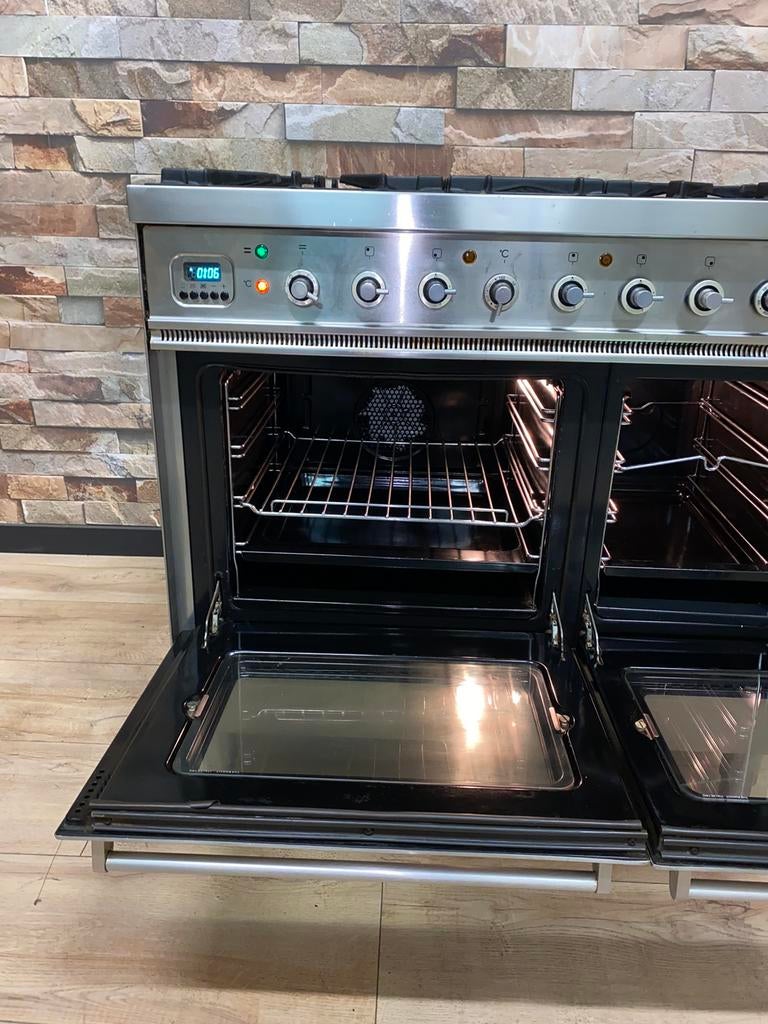 Nette Boretti 5 pits RVS met dubbele oven 90 cm, Gebruikt, Fornello Esperta, Ophalen of Verzenden, Energieklasse A of zuiniger