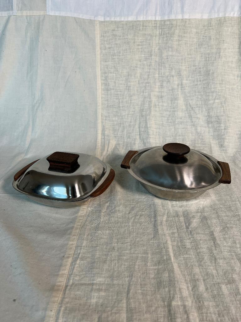 Scandinavisch design vintage serveerschalen teak RVS, Ophalen of Verzenden, Gebruikt