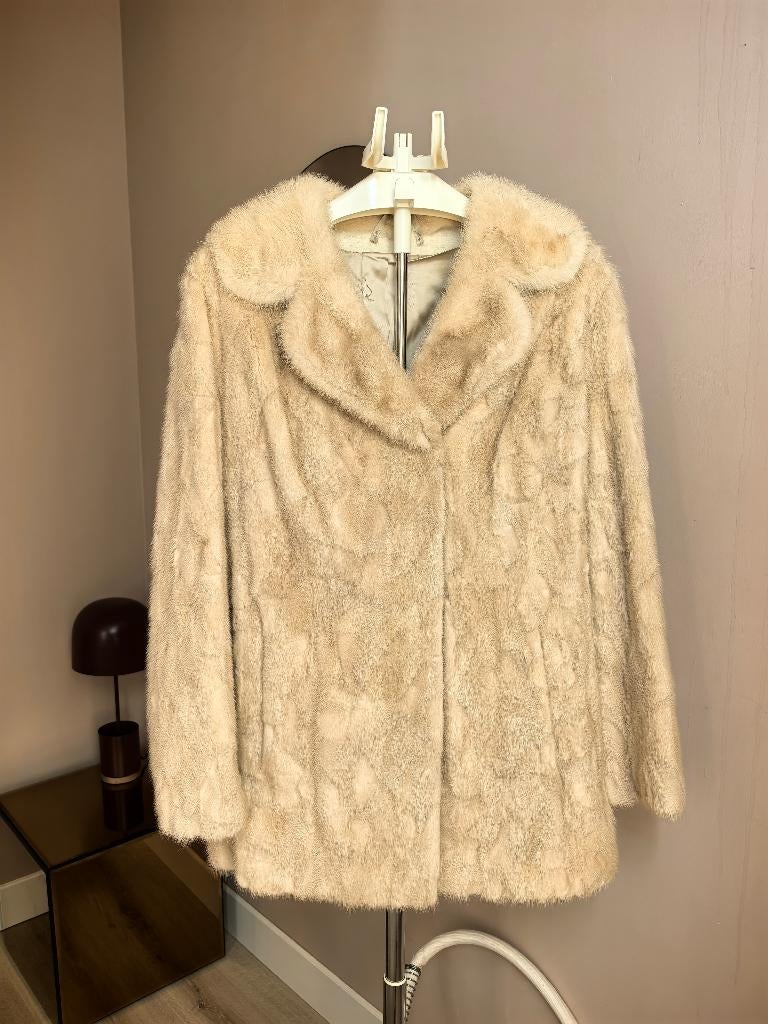 Bont jas, Beige, Maat 46/48 (XL) of groter, Ophalen of Verzenden, Zo goed als nieuw