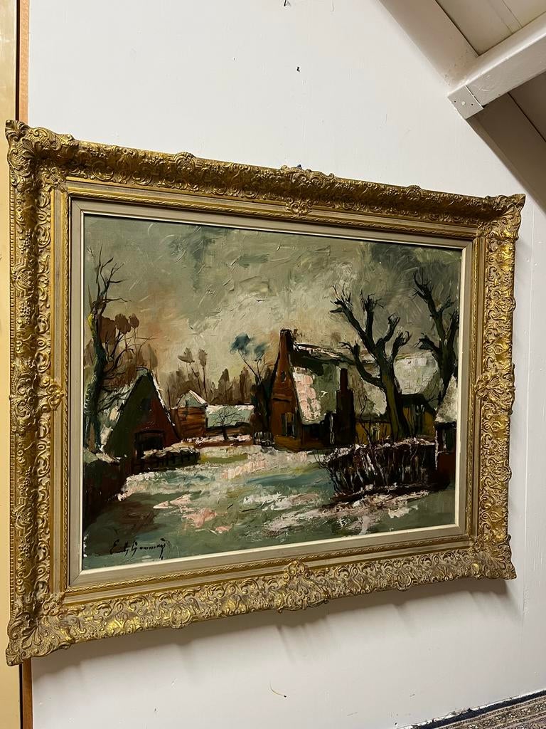 Expressionistisch schilderij Emile Lammers met vergulde lijs, Ophalen