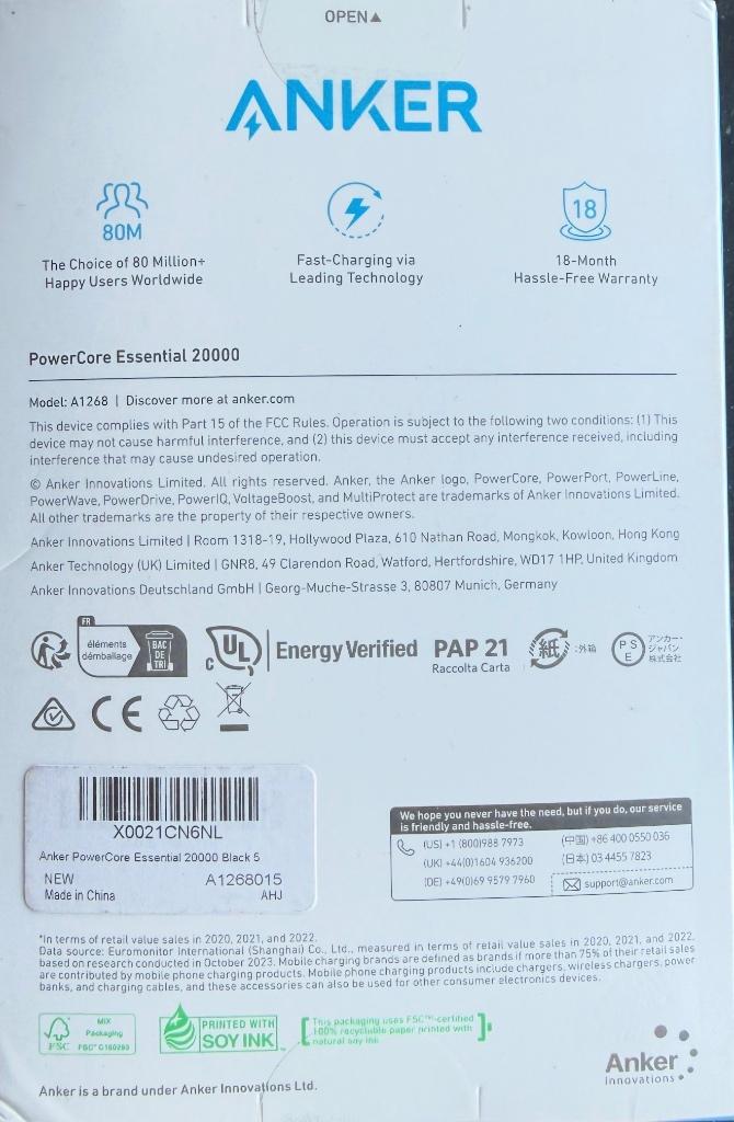 Anker powerbank, Telecommunicatie, Ophalen of Verzenden, Nieuw, Anker