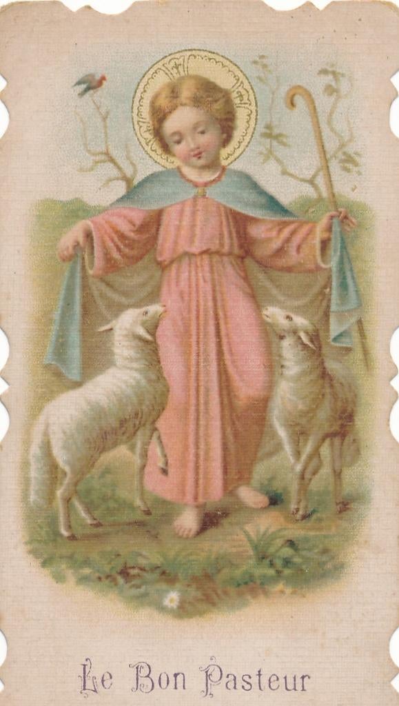 Oud  devotieprentje van de kleine Pastor Bonus, Ophalen of Verzenden, Zo goed als nieuw, Kaart of Prent, Christendom | Katholiek