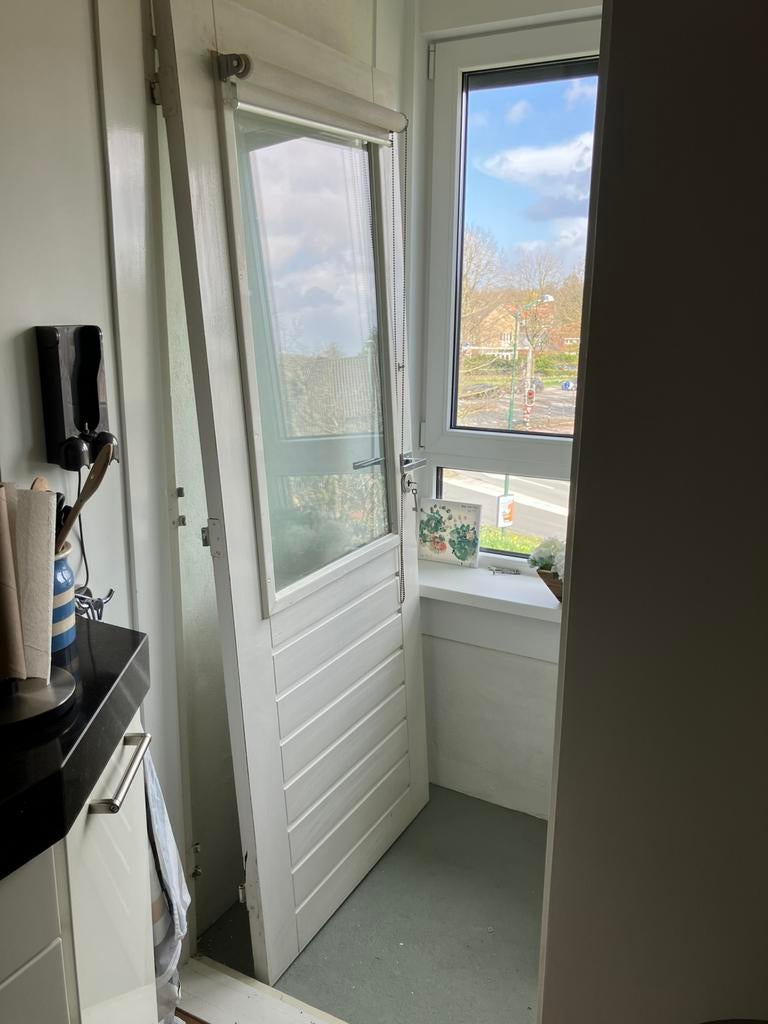 Hard houten buiten deur, Doe-het-zelf en Verbouw, Deuren en Horren, Ophalen, Gebruikt, 200 tot 215 cm, Glas