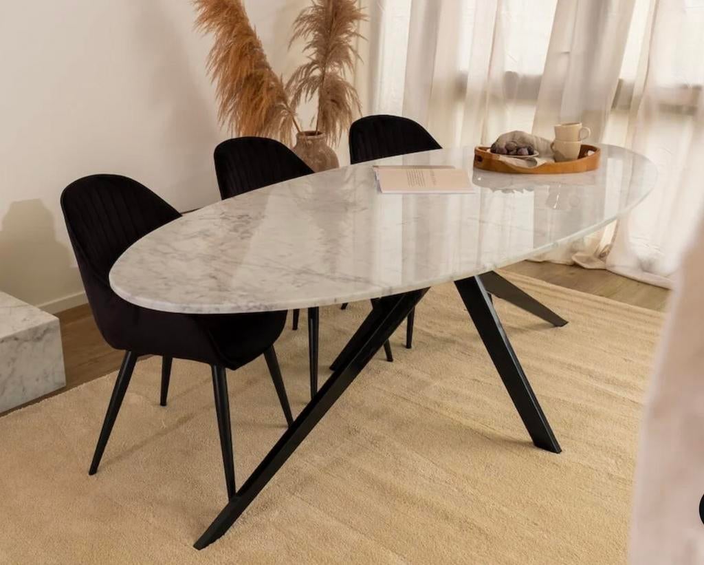 Ovale marmeren eettafel wit - Carrara wit, Huis en Inrichting, Tafels | Eettafels, Ophalen, Gebruikt, Overige materialen, 200 cm of meer