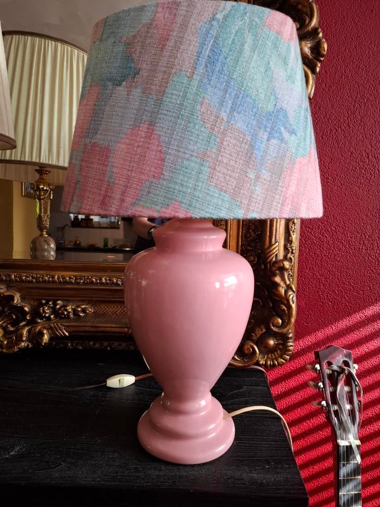 Vintage Roze Tafellamp merk HB Lampen, Overige materialen, Vintage, Ophalen of Verzenden, Zo goed als nieuw