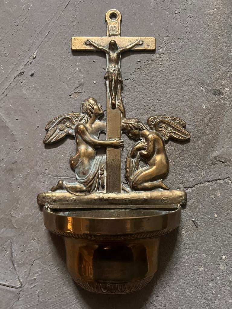 Bronzen wijwaterbakje, Antiek en Kunst, Antiek | Religie, Ophalen of Verzenden