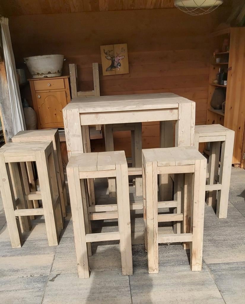 Steigerhouten statafel met 6 krukken, Tuin en Terras, Tuinmeubel-accessoires, Gebruikt, Ophalen of Verzenden