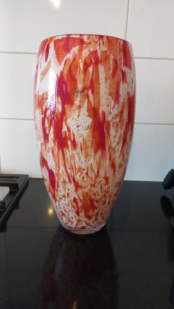 Fidrio vaas rood/oranje/goud, Rond, Nieuw, Ophalen of Verzenden, Balkon