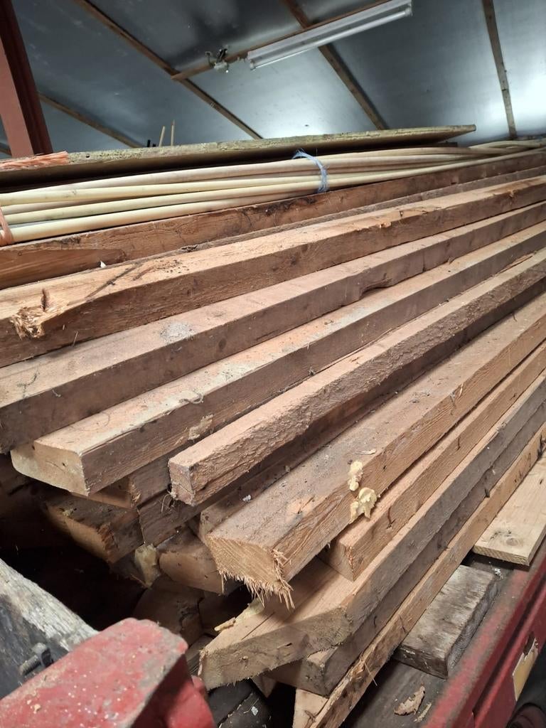 Diverse houten balken, Doe-het-zelf en Verbouw, Hout en Planken, Ophalen, Gebruikt, Balk, Vuren
