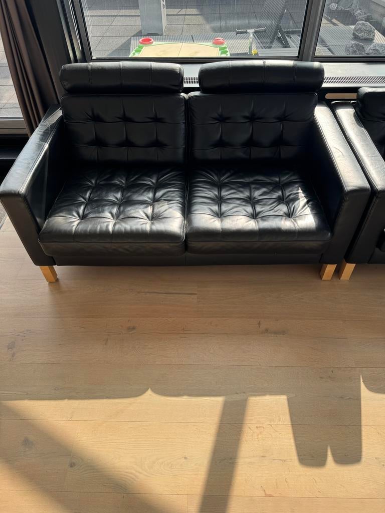 Leren bankstel 2-zits in goede staat., Ophalen, Gebruikt, Lounge, 150 tot 200 cm