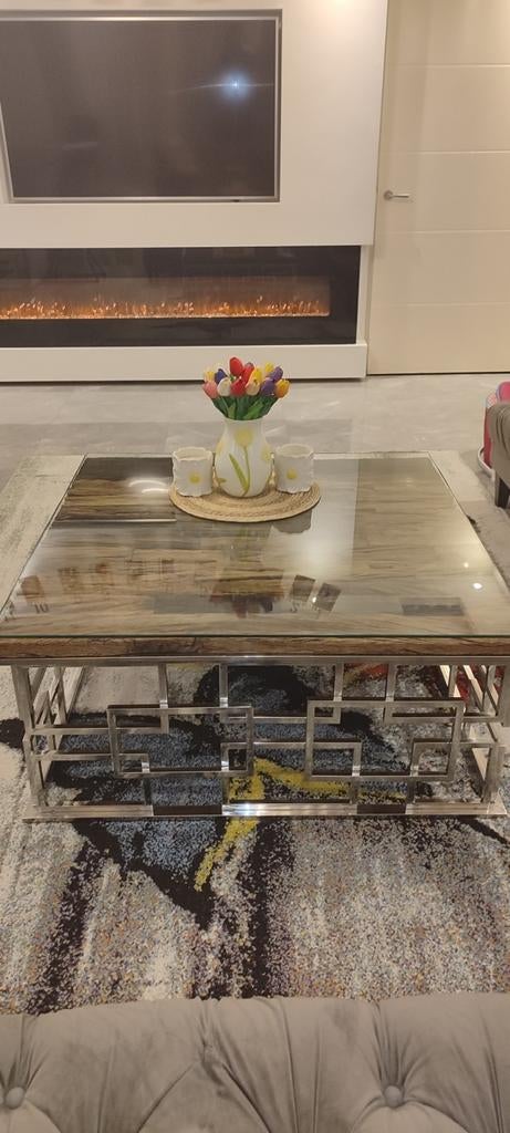 Prachtige salontafel incl glasplaat teakhout, Huis en Inrichting, Tafels | Salontafels, Ophalen, 100 tot 150 cm, Teakhout, 50 tot 100 cm