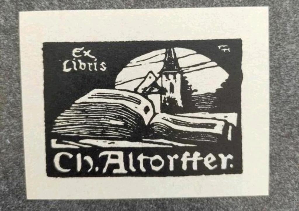 Exlibris Ch. Altorffer (kerk, opengeslagen boek), Antiek en Kunst, Ophalen of Verzenden