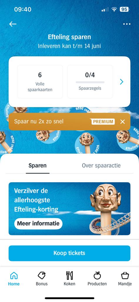 Efteling spaarkaart Albert Heijn, Tickets en Kaartjes, Drie personen of meer, Kortingsbon, Pretpark